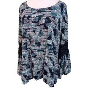 Alfani Top Blouse Stretchy Plus 2X Crochet Lace Flare Sleeves Boho Career Travel